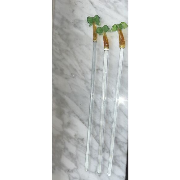 Vintage Blown Glass Tropical Palm Tree Swizzle Sticks Set Of 3 - Picture 6 of 6